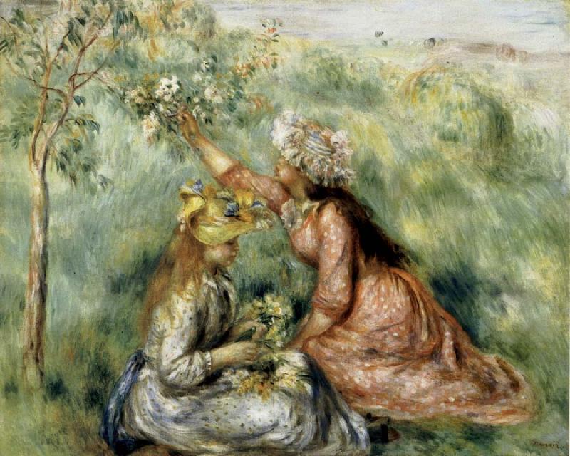 Pierre Renoir Girls Picking Flowers in a Meadow